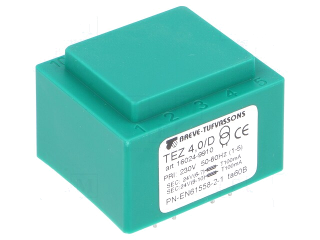 Transformator: ingegoten; 4VA; 230VAC; 24V; 24V; 83,3mA; 83,3mA; PCB Transformator: ingegoten; 4VA; 230VAC; 24V; 24V; 83,3mA; 83,3mA; PCB